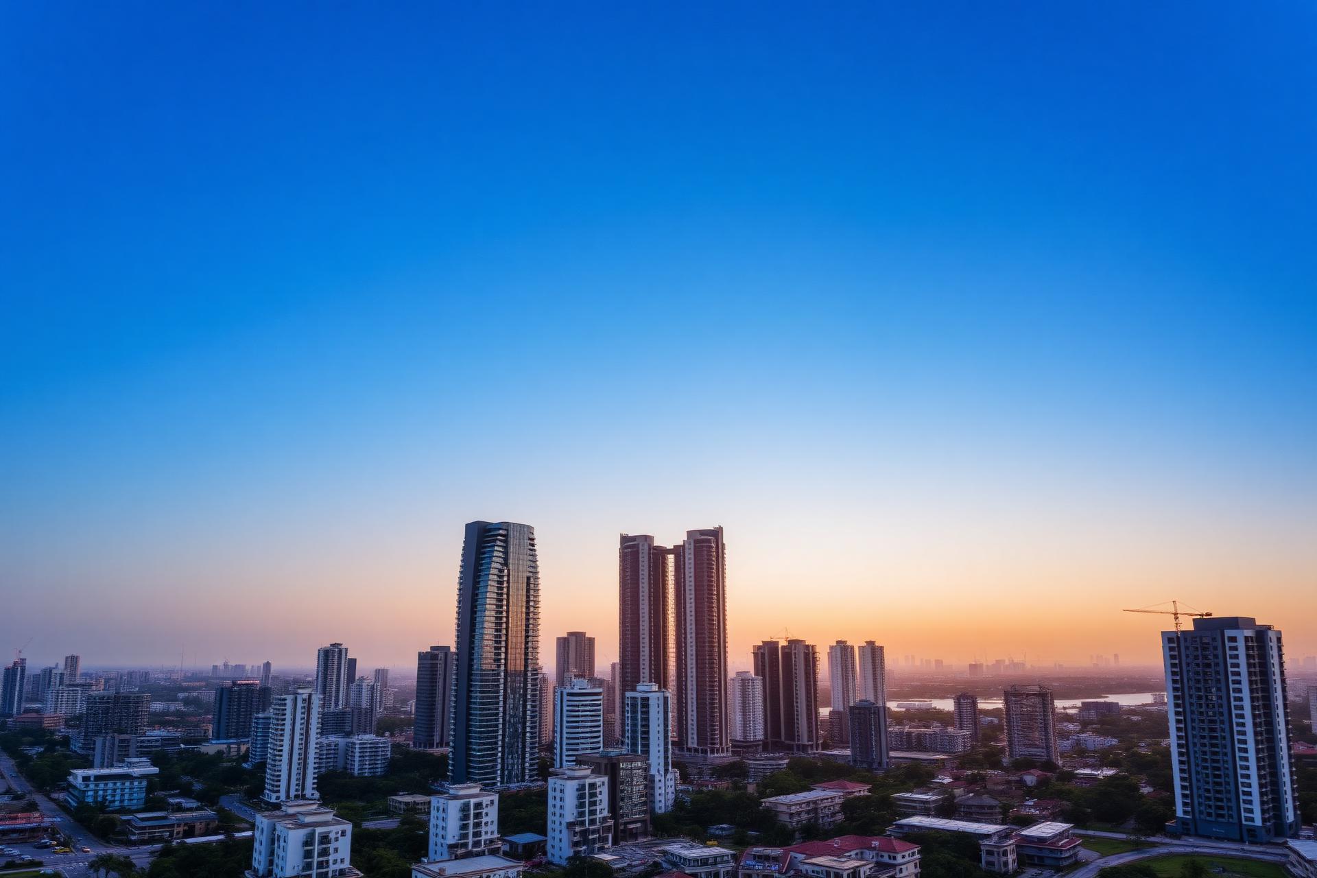 Modern city skyline at dusk